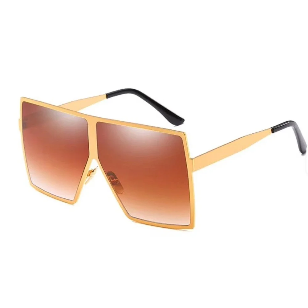 Oversized Square Sunglasses‎ Men Gold Frame Gradient Brown Lenses Fashion Shades